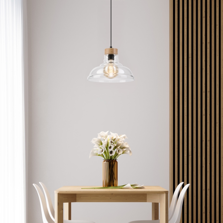 Závesný luster na lanku SINGLE 1xE27/60W/230V pr. 28 cm dub