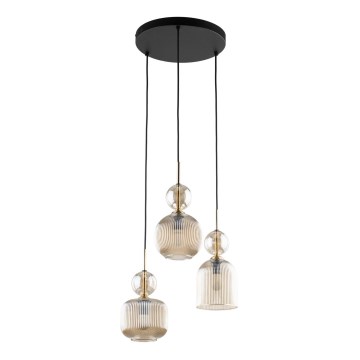 Závesný luster na lanku SOPHIA 3xE14/10W/230V čierna/dymová béžová