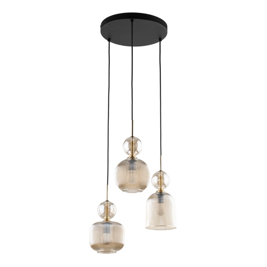 Závesný luster na lanku SOPHIA 3xE14/10W/230V čierna/dymová béžová