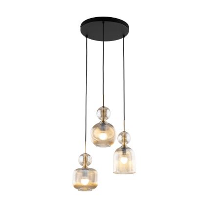 Závesný luster na lanku SOPHIA 3xE14/10W/230V čierna/dymová béžová