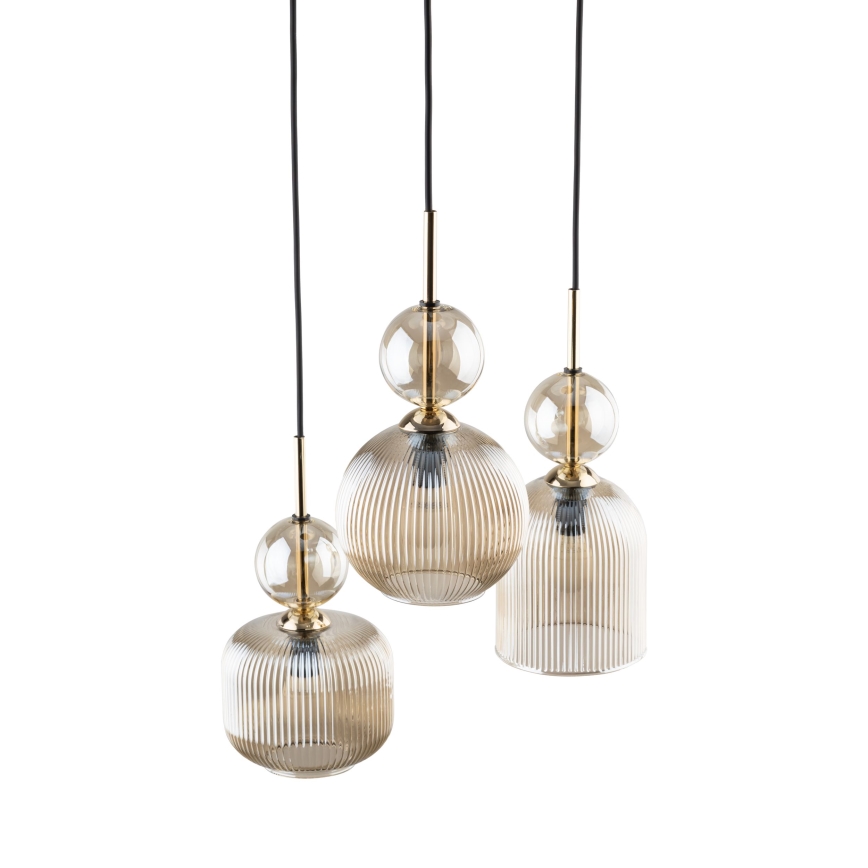 Závesný luster na lanku SOPHIA 3xE14/10W/230V čierna/dymová béžová