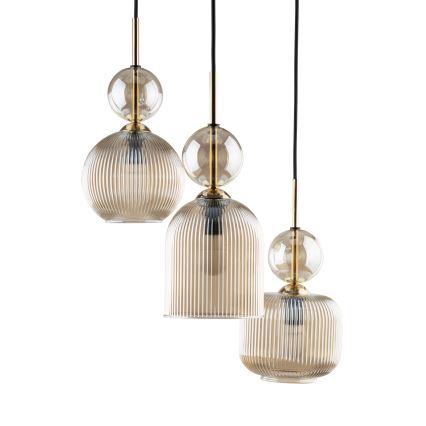 Závesný luster na lanku SOPHIA 3xE14/10W/230V čierna/dymová béžová