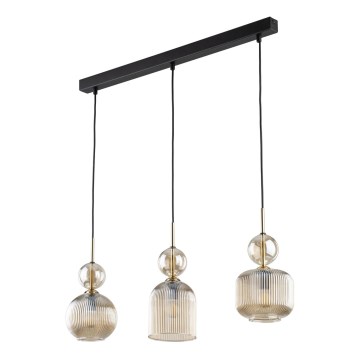 Závesný luster na lanku SOPHIA 3xE14/10W/230V čierna/dymová béžová