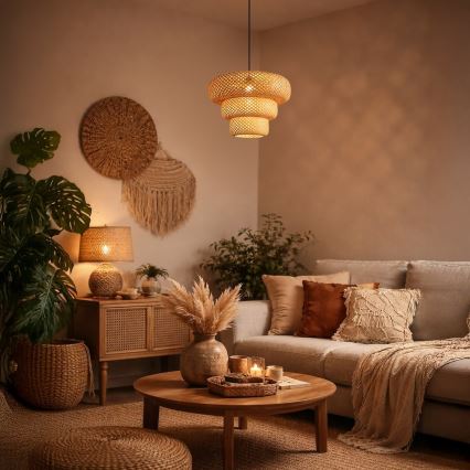 Závesný luster na lanku TULUM 1xE27/15W/230V pr. 35 cm bambus