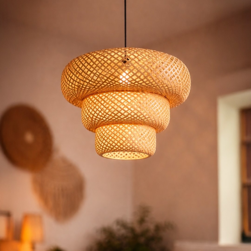 Závesný luster na lanku TULUM 1xE27/15W/230V pr. 35 cm bambus