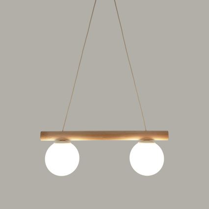 Závesný luster na lanku WOODSTOCK 2xE27/15W/230V drevený/krémový