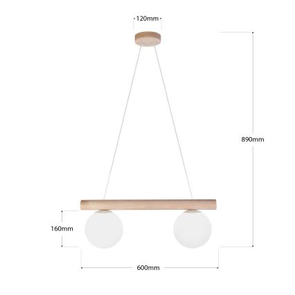 Závesný luster na lanku WOODSTOCK 2xE27/15W/230V drevený/krémový