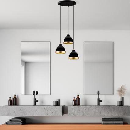 Závesný luster na lanku YILDO 3xE27/40W/230V čierna/zlatá