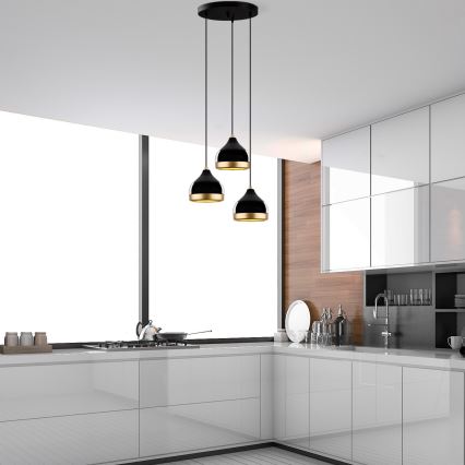 Závesný luster na lanku YILDO 3xE27/40W/230V čierna/zlatá