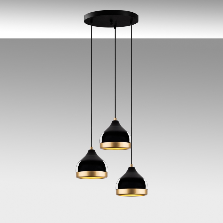 Závesný luster na lanku YILDO 3xE27/40W/230V čierna/zlatá