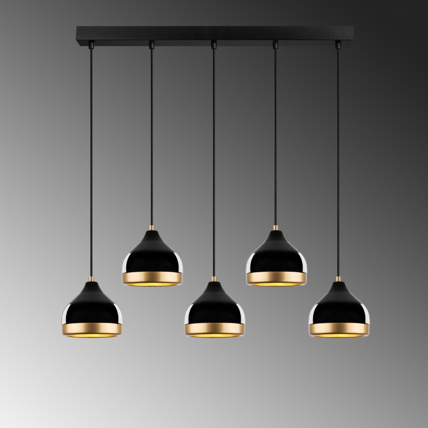 Závesný luster na lanku YILDO 5xE27/40W/230V čierna/zlatá