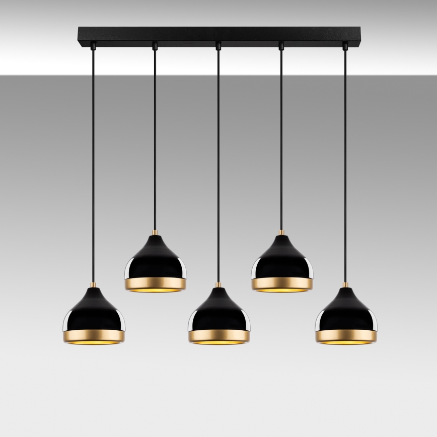 Závesný luster na lanku YILDO 5xE27/40W/230V čierna/zlatá