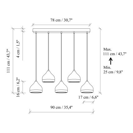 Závesný luster na lanku YILDO 5xE27/40W/230V čierna/zlatá