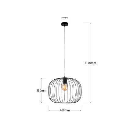 Závesný luster OVELLA 1xE27/15W/230V, priemer 46 cm, čierny