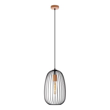 Závesný luster OVELLA na lanku 1xE27/15W/230V, priemer 25 cm, čierna/borovica