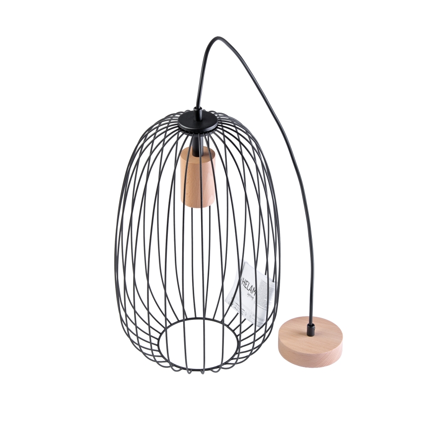 Závesný luster OVELLA na lanku 1xE27/15W/230V, priemer 25 cm, čierna/borovica