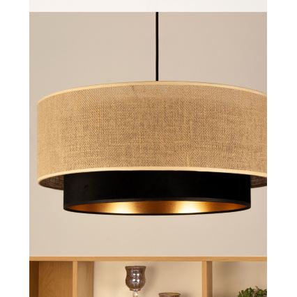 Závesný luster SARTA na lanku 1xE27/60W/230V, pr. 45 cm, čierna/juta