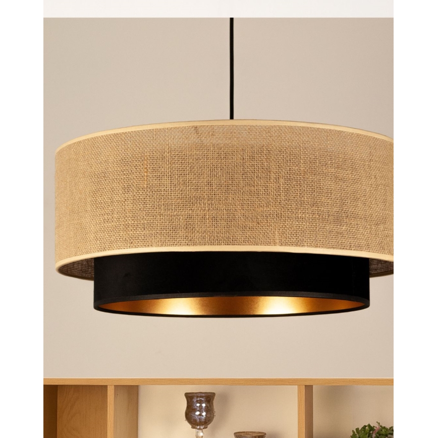 Závesný luster SARTA na lanku 1xE27/60W/230V, pr. 45 cm, čierna/juta