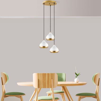 Závesný luster YILDO 3xE27/40W/230V biela/zlatá