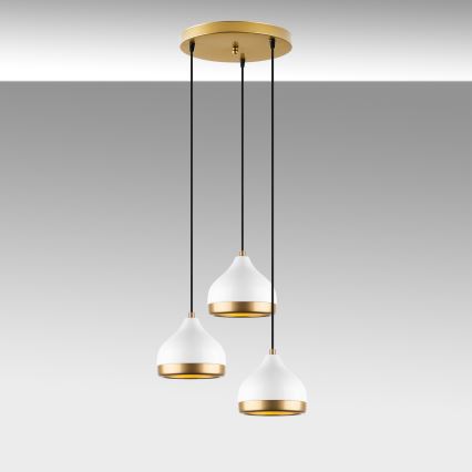 Závesný luster YILDO 3xE27/40W/230V biela/zlatá