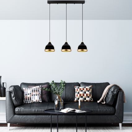 Závesný luster YILDO 3xE27/40W/230V čierna/zlatá
