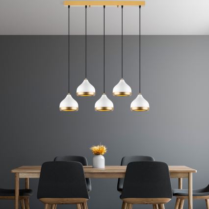 Závesný luster YILDO 5xE27/40W/230V biela/zlatá
