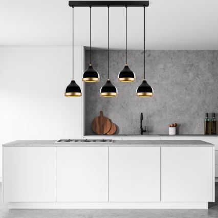 Závesný luster YILDO 5xE27/40W/230V čierna/zlatá
