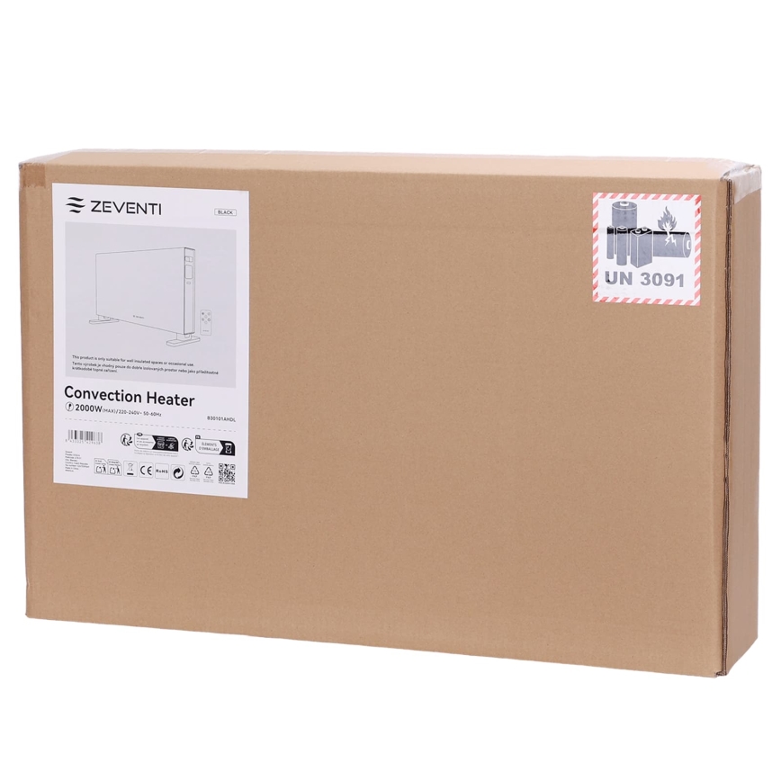 ZEVENTI - Elektrický priamotop/konvektor s LCD displejom 1250/2000W/230V čierna + diaľkové ovládanie