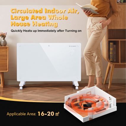 ZEVENTI - Inteligentný nástenný elektrický priamy ohrievač/konvektor s LCD displejom 1000/2000W/230V Wi-Fi biela