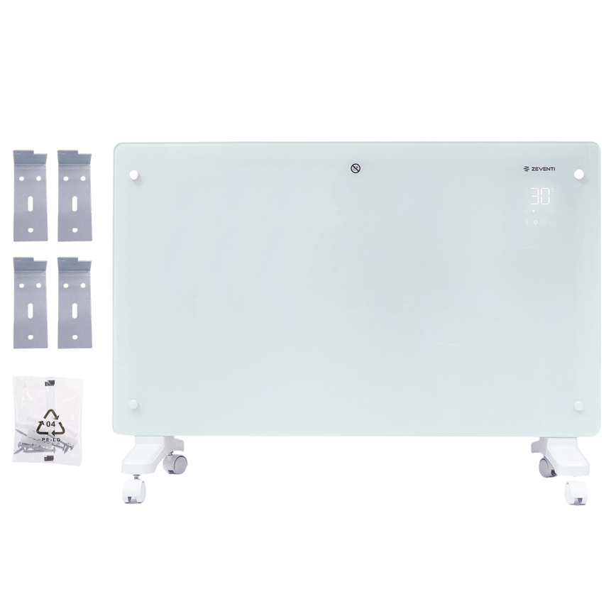 ZEVENTI - Inteligentný nástenný elektrický priamy ohrievač/konvektor s LCD displejom 1000/2000W/230V Wi-Fi biela