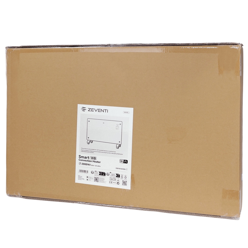 ZEVENTI - Inteligentný nástenný elektrický priamy ohrievač/konvektor s LCD displejom 1000/2000W/230V Wi-Fi biela