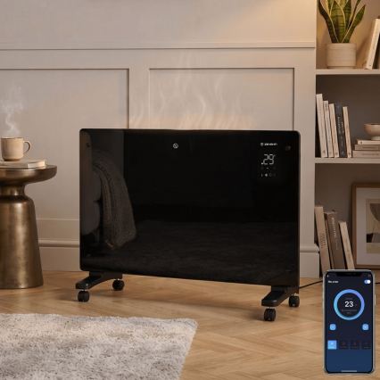ZEVENTI - Inteligentný nástenný elektrický priamotop/konvektor s LCD displejom 1000/2000W/230V Wi-Fi čierny