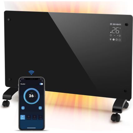 ZEVENTI - Inteligentný nástenný elektrický priamotop/konvektor s LCD displejom 1000/2000W/230V Wi-Fi čierny