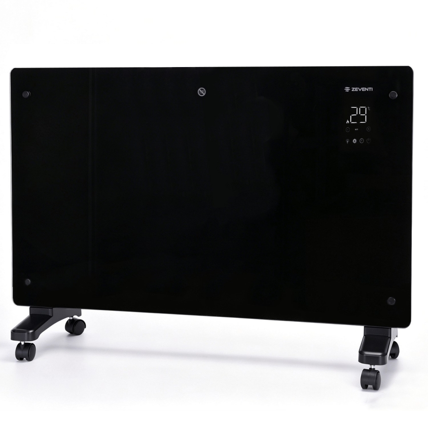 ZEVENTI - Inteligentný nástenný elektrický priamotop/konvektor s LCD displejom 1000/2000W/230V Wi-Fi čierny