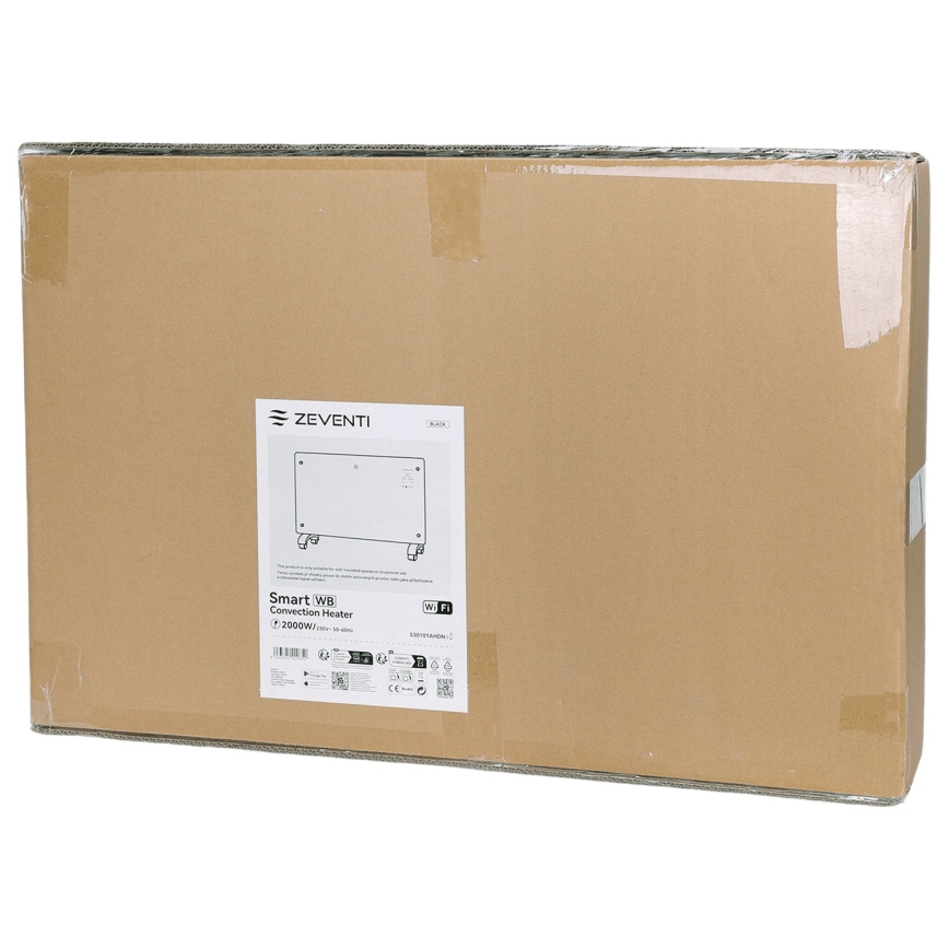 ZEVENTI - Inteligentný nástenný elektrický priamotop/konvektor s LCD displejom 1000/2000W/230V Wi-Fi čierny