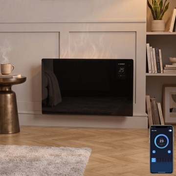 ZEVENTI - Inteligentný nástenný elektrický priamotop/konvektor s LCD displejom 1000/2000W/230V Wi-Fi čierna