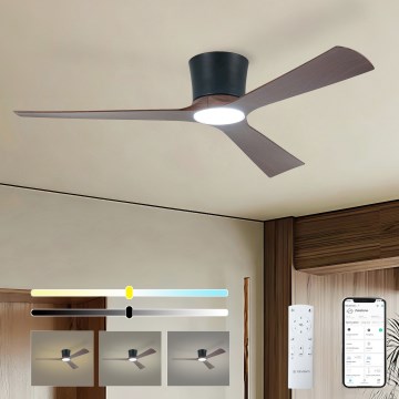 ZEVENTI - LED stmievateľný stropný ventilátor AUREX LED/24W/230V 3000/4000/6000K Wi-Fi Tuya čierna/orech + diaľkové ovládanie