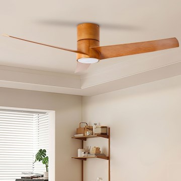 ZEVENTI - LED Stmievateľný stropný ventilátor BARROSA LED/18W/230V 3000-6000K Wi-Fi Tuya hnedá + diaľkové ovládanie