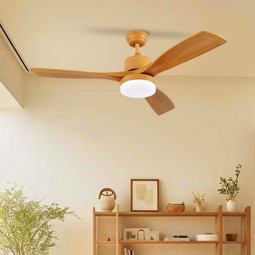 ZEVENTI - LED Stmievateľný stropný ventilátor MARE LED/24W/230V 3000-6000K Wi-Fi Tuya dub + diaľkové ovládanie