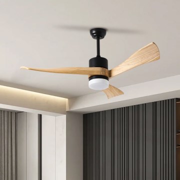 ZEVENTI - LED Stmievateľný stropný ventilátor NATURITO LED/18W/230V 3000-6000K Wi-Fi Tuya čierna/dub + diaľkové ovládanie
