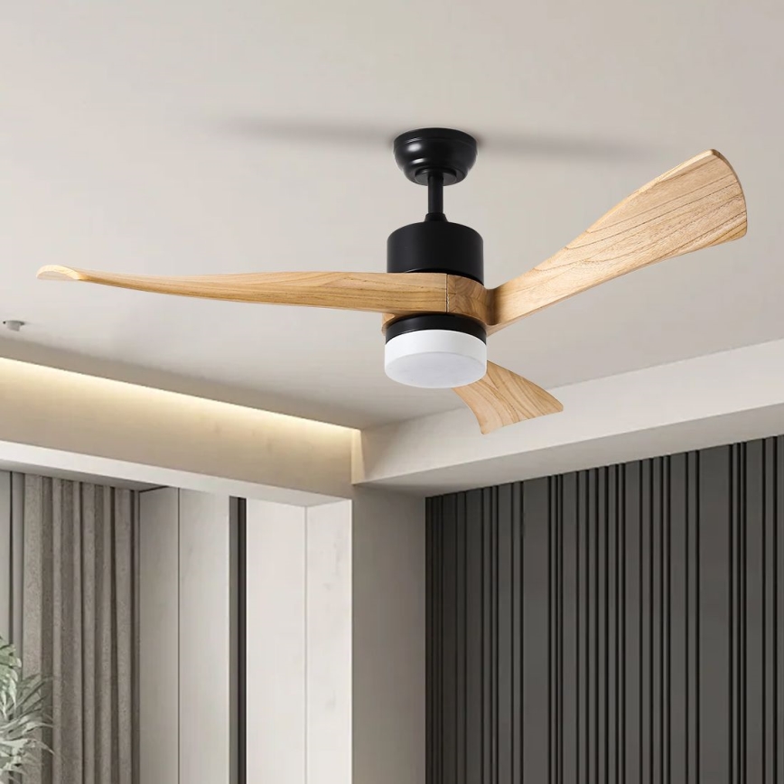 ZEVENTI - LED Stmievateľný stropný ventilátor NATURITO LED/18W/230V 3000-6000K Wi-Fi Tuya čierna/dub + diaľkové ovládanie