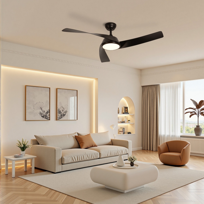 ZEVENTI - LED stmievateľný stropný ventilátor AERYS  LED/24W/230V 3000/4000/6000K Wi-Fi Tuya čierny + diaľkové ovládanie