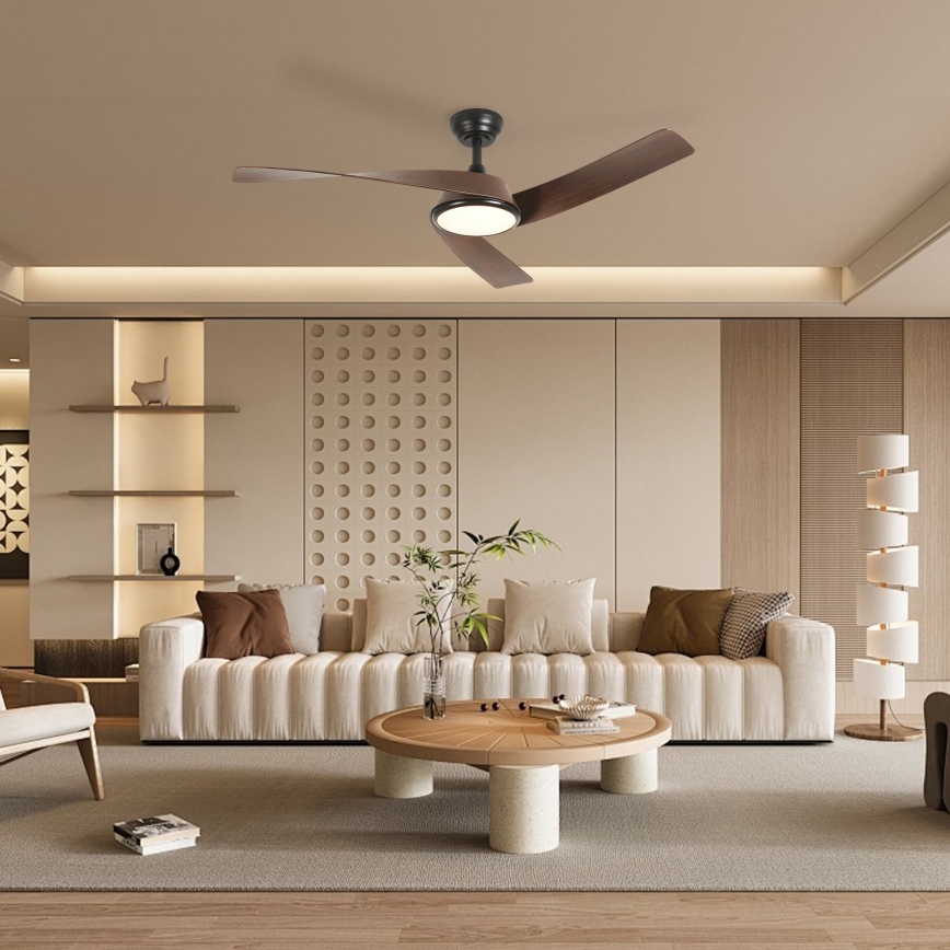 ZEVENTI - LED Stmievateľný stropný ventilátor AERYS LED/24W/230V 3000/4000/6000K Wi-Fi Tuya čierna/orech + diaľkové ovládanie