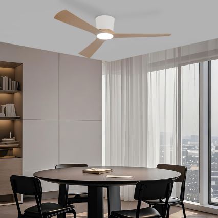 ZEVENTI - LED stmievateľný stropný ventilátor AUREX LED/24W/230V 3000/4000/6000K Wi-Fi Tuya biela/dub + diaľkové ovládanie