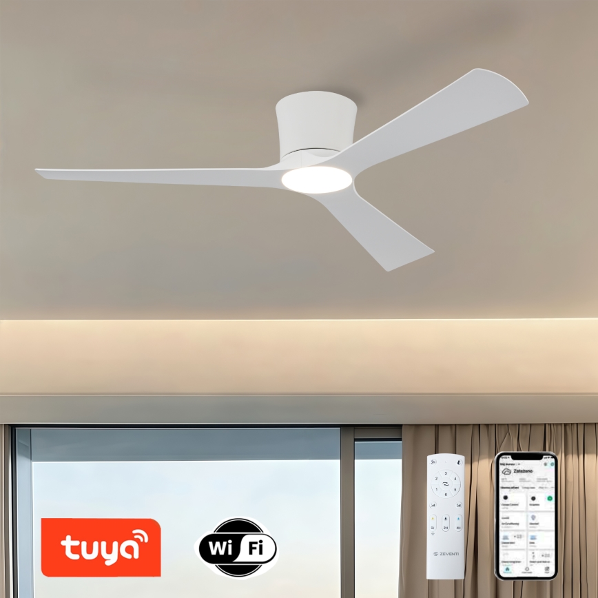 ZEVENTI - LED stmievateľný stropný ventilátor AUREX LED/24W/230V 3000/4000/6000K Wi-Fi Tuya biela + diaľkové ovládanie