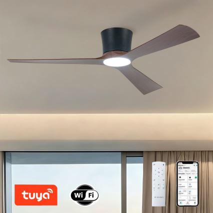 ZEVENTI - LED stlmiteľný stropný ventilátor AUREX LED/24W/230V 3000/4000/6000K Wi-Fi Tuya čierna/orech + diaľkové ovládanie