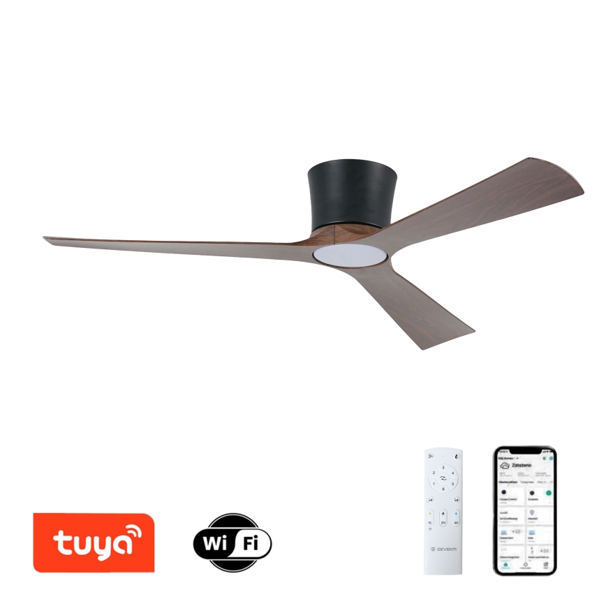 ZEVENTI - LED stmievateľný stropný ventilátor AUREX LED/24W/230V 3000/4000/6000K Wi-Fi Tuya čierna/orech + diaľkové ovládanie