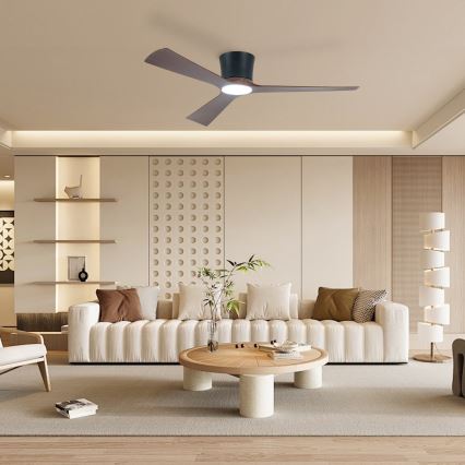 ZEVENTI - LED stmievateľný stropný ventilátor AUREX LED/24W/230V 3000/4000/6000K Wi-Fi Tuya čierna/orech + diaľkové ovládanie