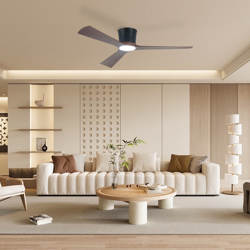 ZEVENTI - LED stmievateľný stropný ventilátor AUREX LED/24W/230V 3000/4000/6000K Wi-Fi Tuya čierna/orech + diaľkové ovládanie