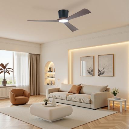 ZEVENTI - LED stmievateľný stropný ventilátor AUREX LED/24W/230V 3000/4000/6000K Wi-Fi Tuya čierna/orech + diaľkové ovládanie
